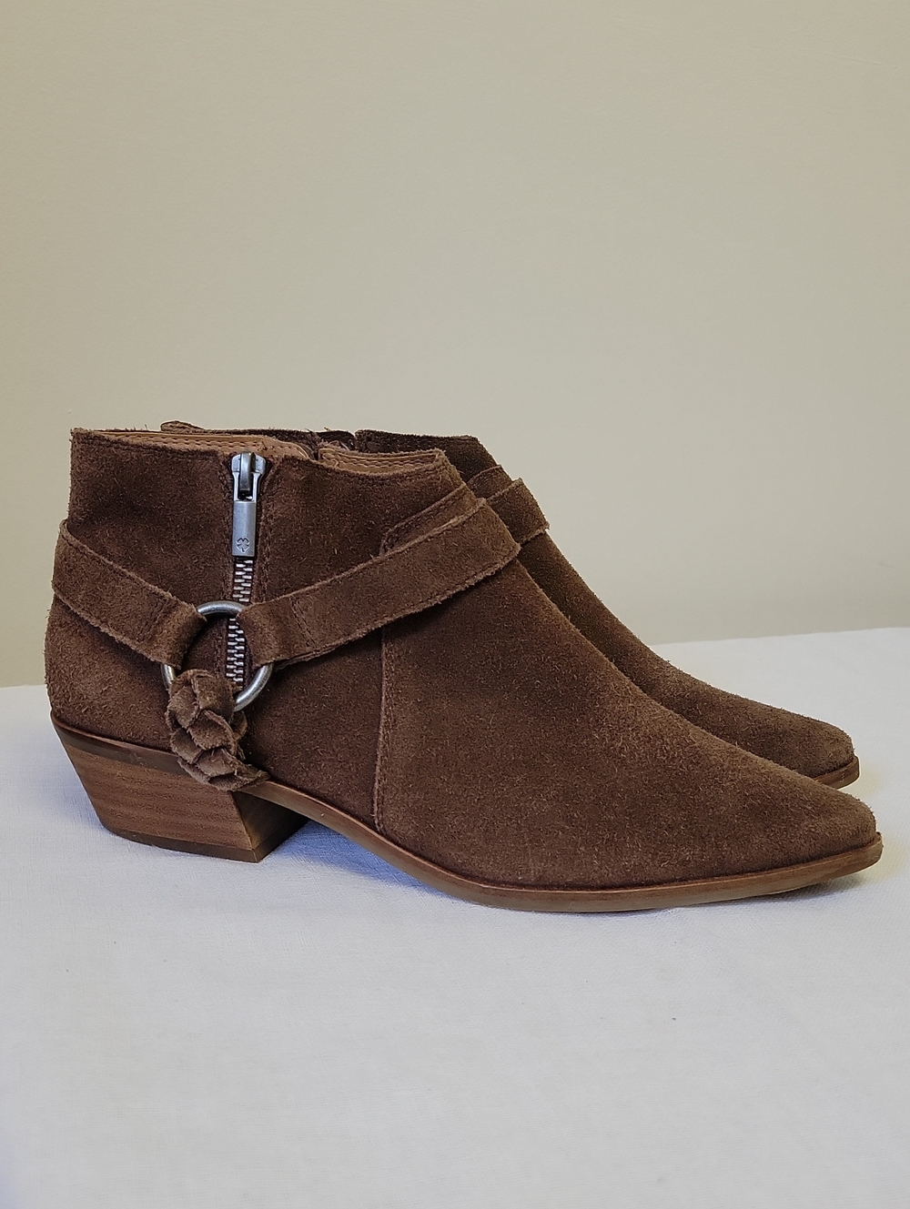 Lucky Brand Brown Suede Ankle Booties with Braided Strap